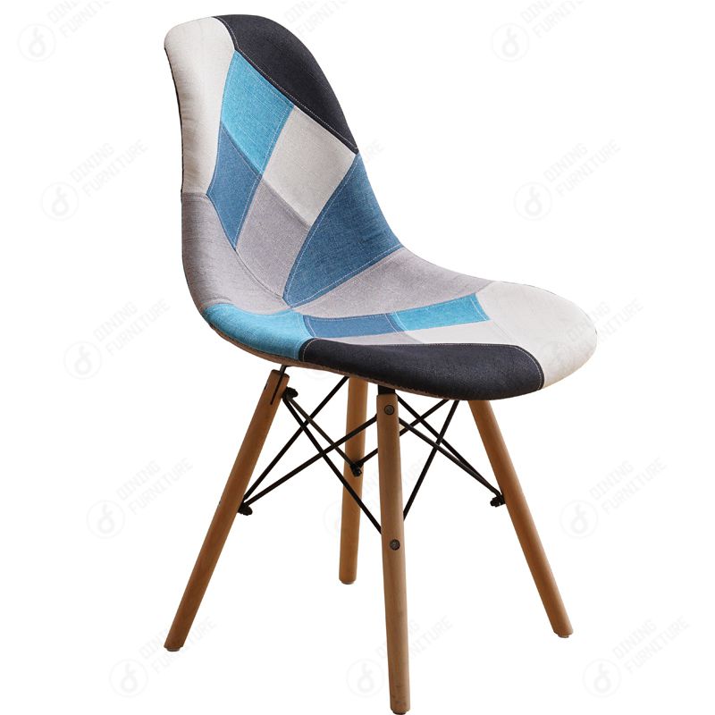 Patchwork Fabric Chair High Back Wooden Legs DC-F01