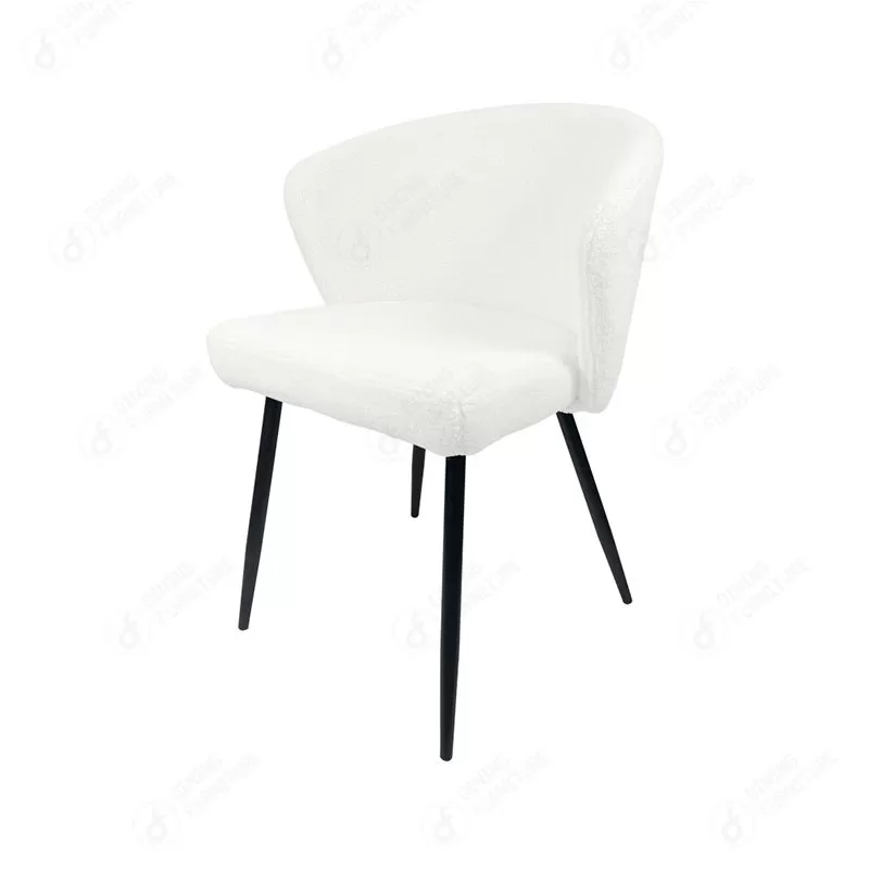 Lambskin Dining Chair Curved Backrest Wooden Leg DC-R22