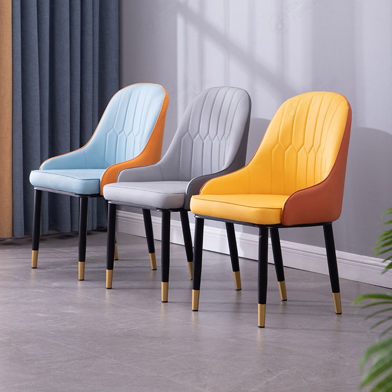 High Back Leather Dining Chair with Gold Plated Legs DC-U52