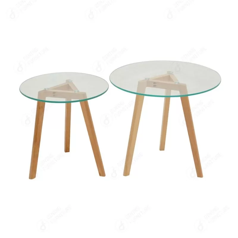 A Set of Tempered Glass Wood Leg Tea Table DT-G15
