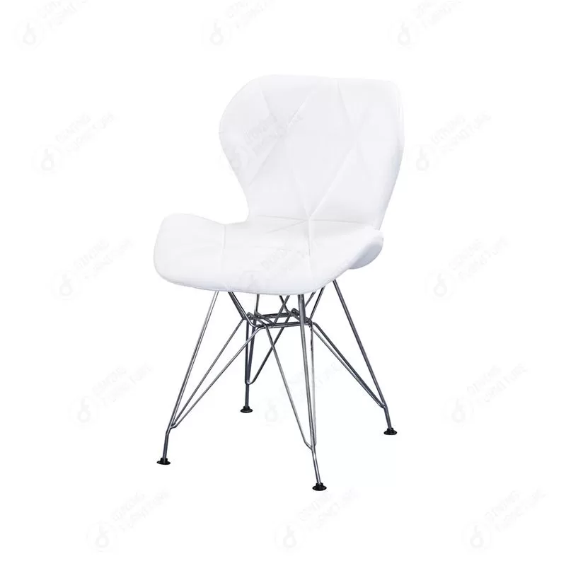 White Leather Dining Chair with Metal Crossed Legs DC-U06M