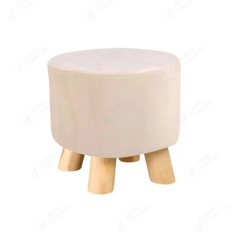 Solid Wood Leg Fabric Round Footstool DF-09