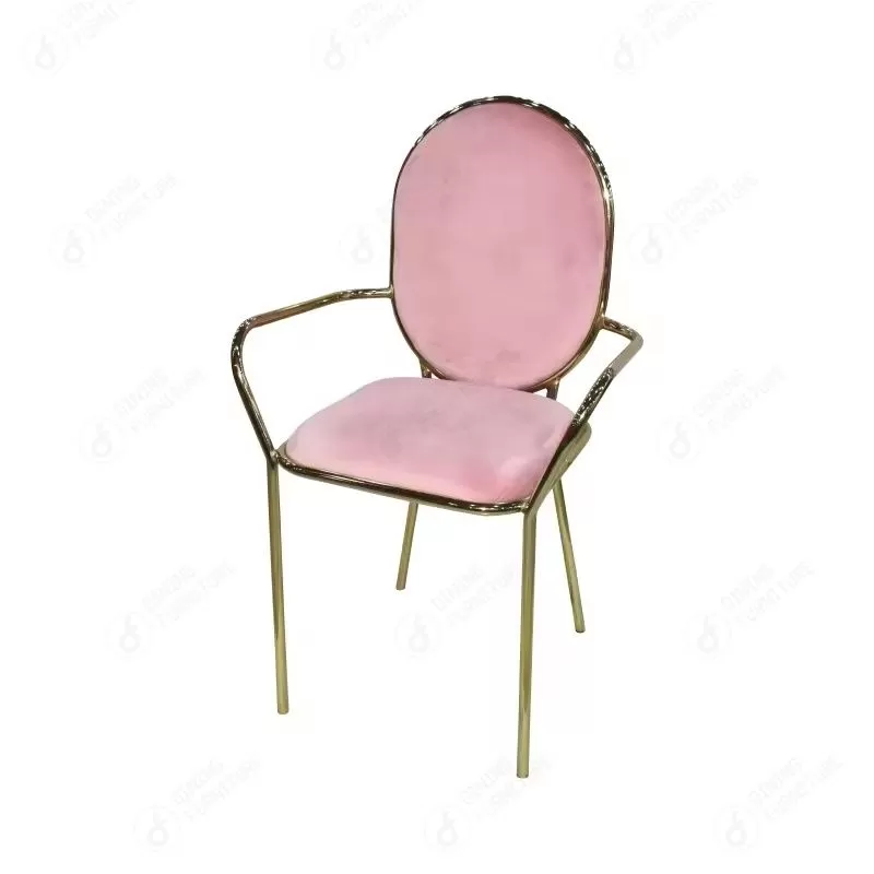 Round Backrest Iron Leg Velvet Armchair DC-H01