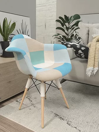 Source factory patchwork fabric Eames chair.