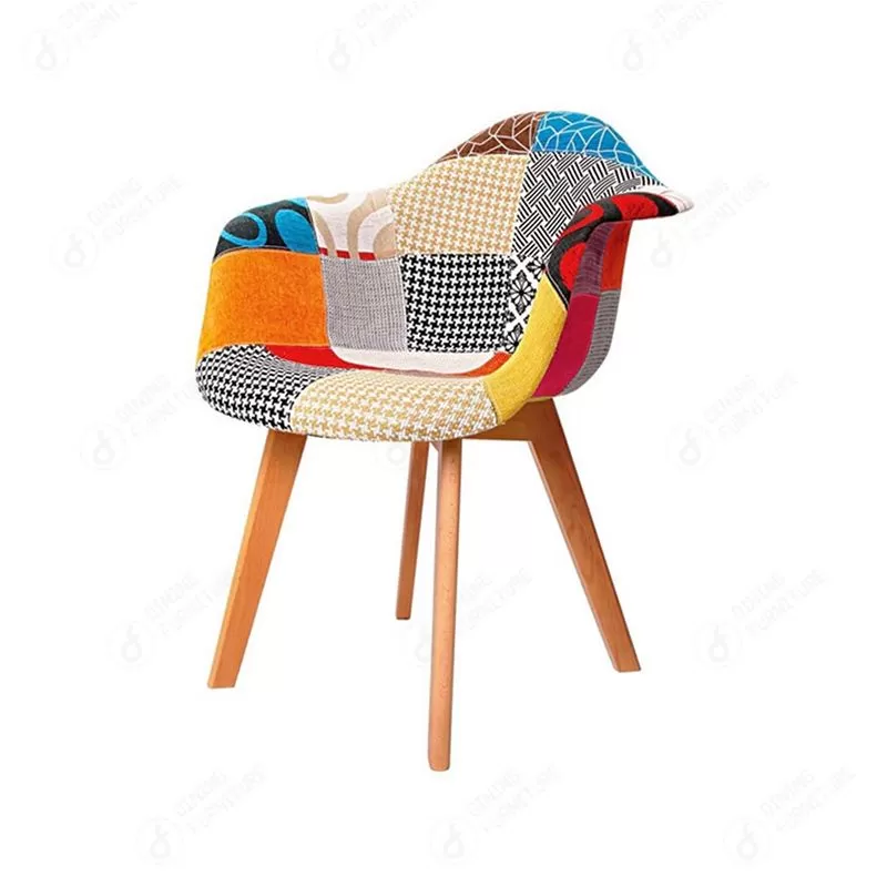 Wooden Leg Patchwork Fabric Armchair DC-F02W